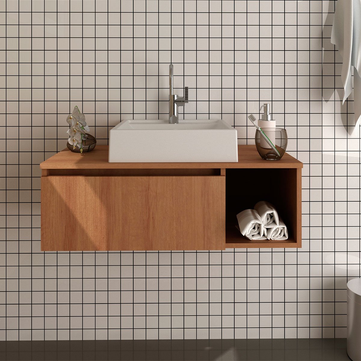 14 gabinete de banheiro 80 cm com cuba 1 porta e nicho