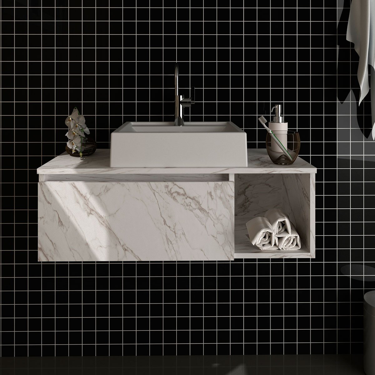 22 gabinete de banheiro 80 cm com cuba 1 porta e nicho