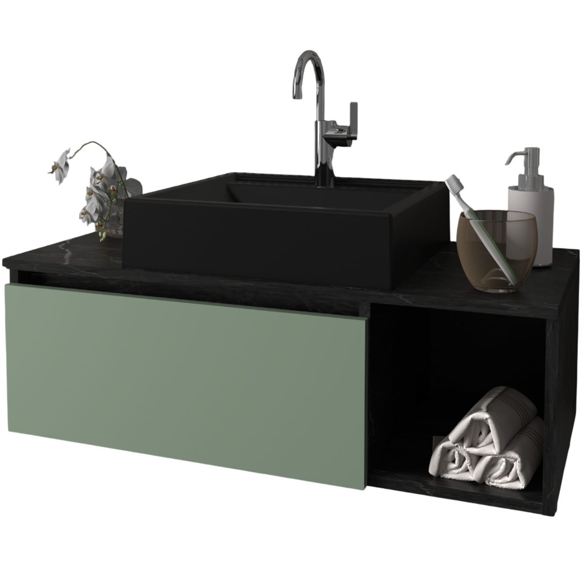 24 gabinete de banheiro 80 cm com cuba 1 porta e nicho