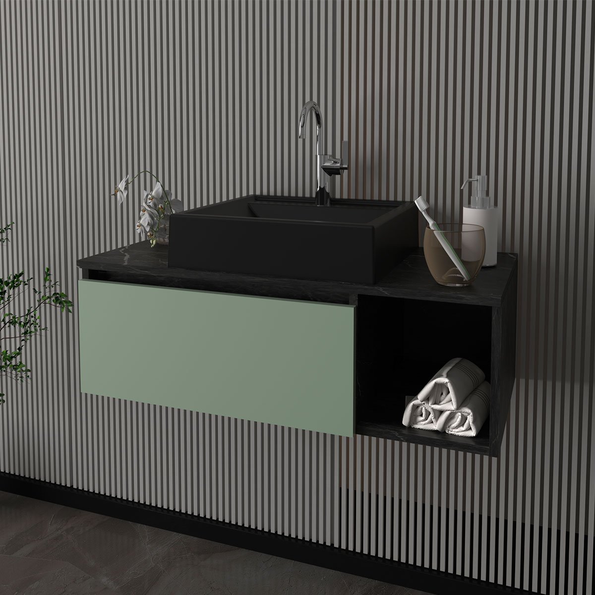 26 gabinete de banheiro 80 cm com cuba 1 porta e nicho