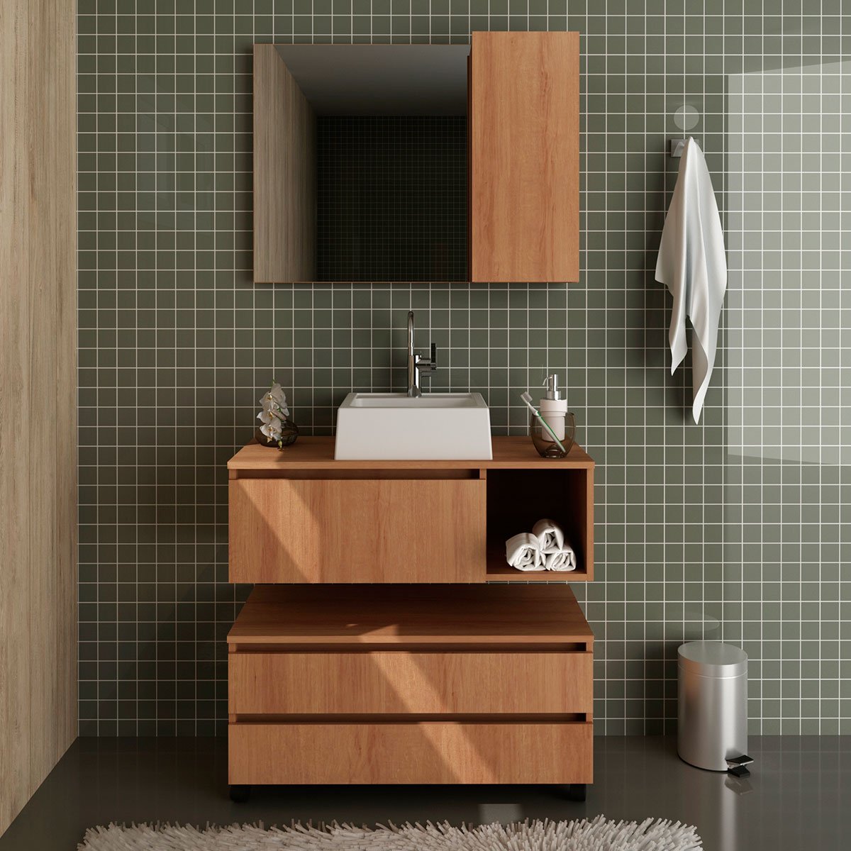 02 kit gabinete balcao e espelheira de banheiro cuba marina