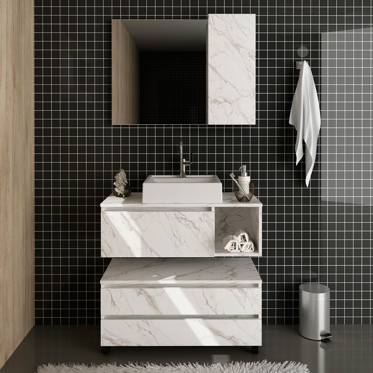 10 kit gabinete balcao e espelheira de banheiro cuba marina