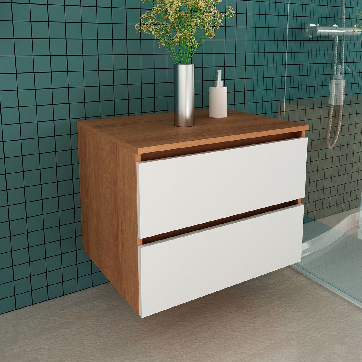 04 gabinete de banheiro 60 cm com 2 gavetas joana