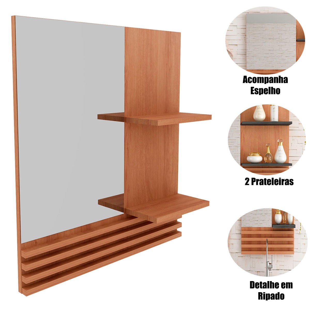 05 espelheira para banheiro 60 cm com 2 prateleiras samia amendoa marmore lunar