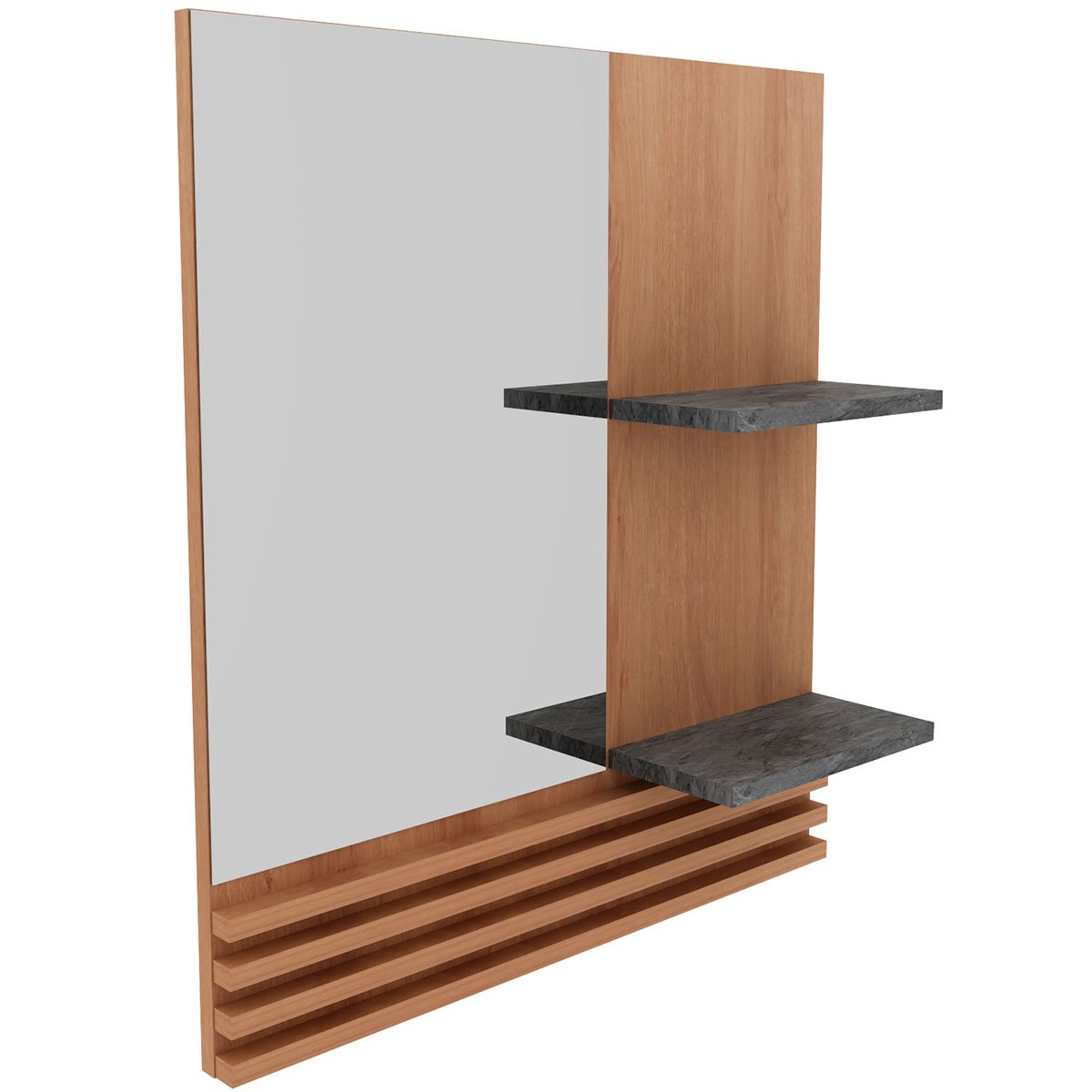 09 espelheira para banheiro 60 cm com 2 prateleiras samia amendoa marmore lunar