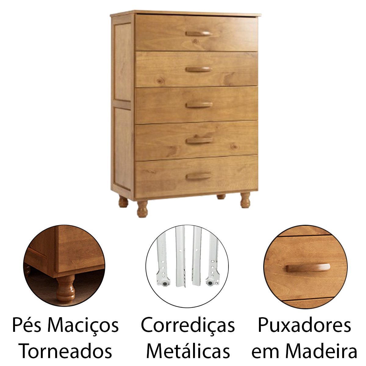 03 comoda 5 gavetas 100 madeira rustica pandora