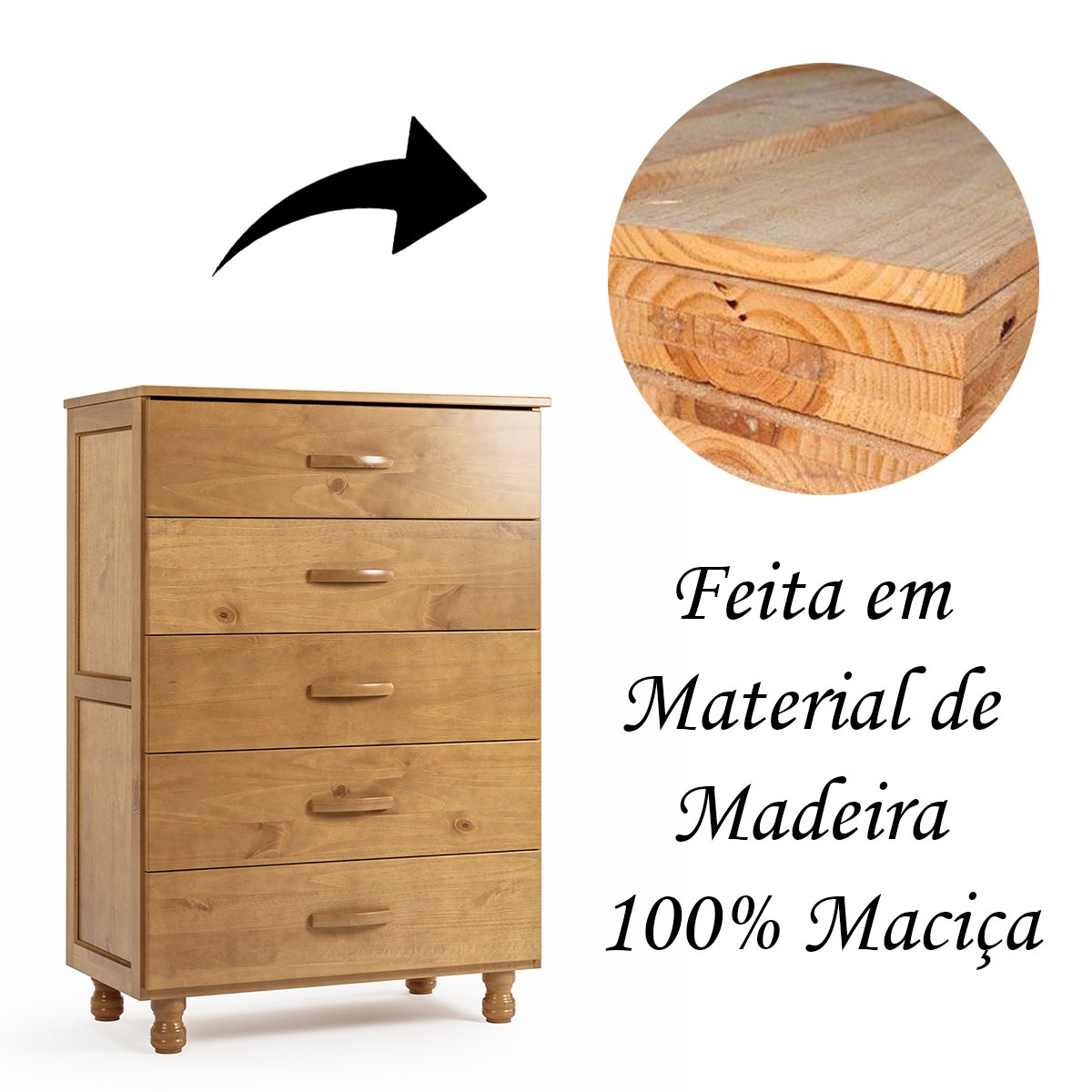 05 comoda 5 gavetas 100 madeira rustica pandora