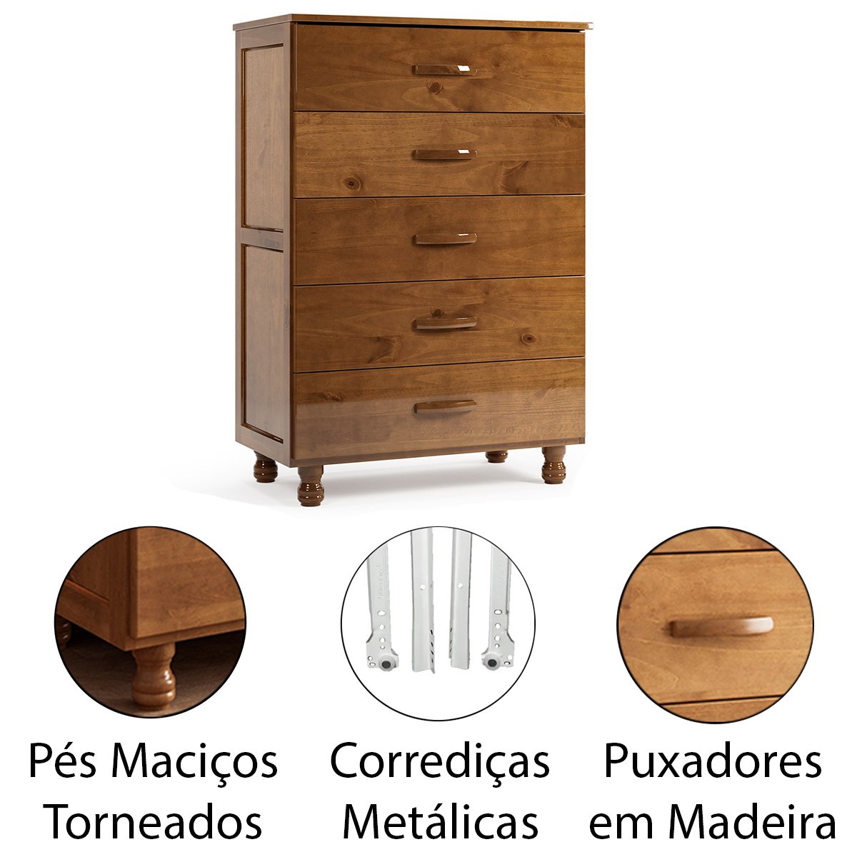 08 comoda 5 gavetas 100 madeira rustica pandora