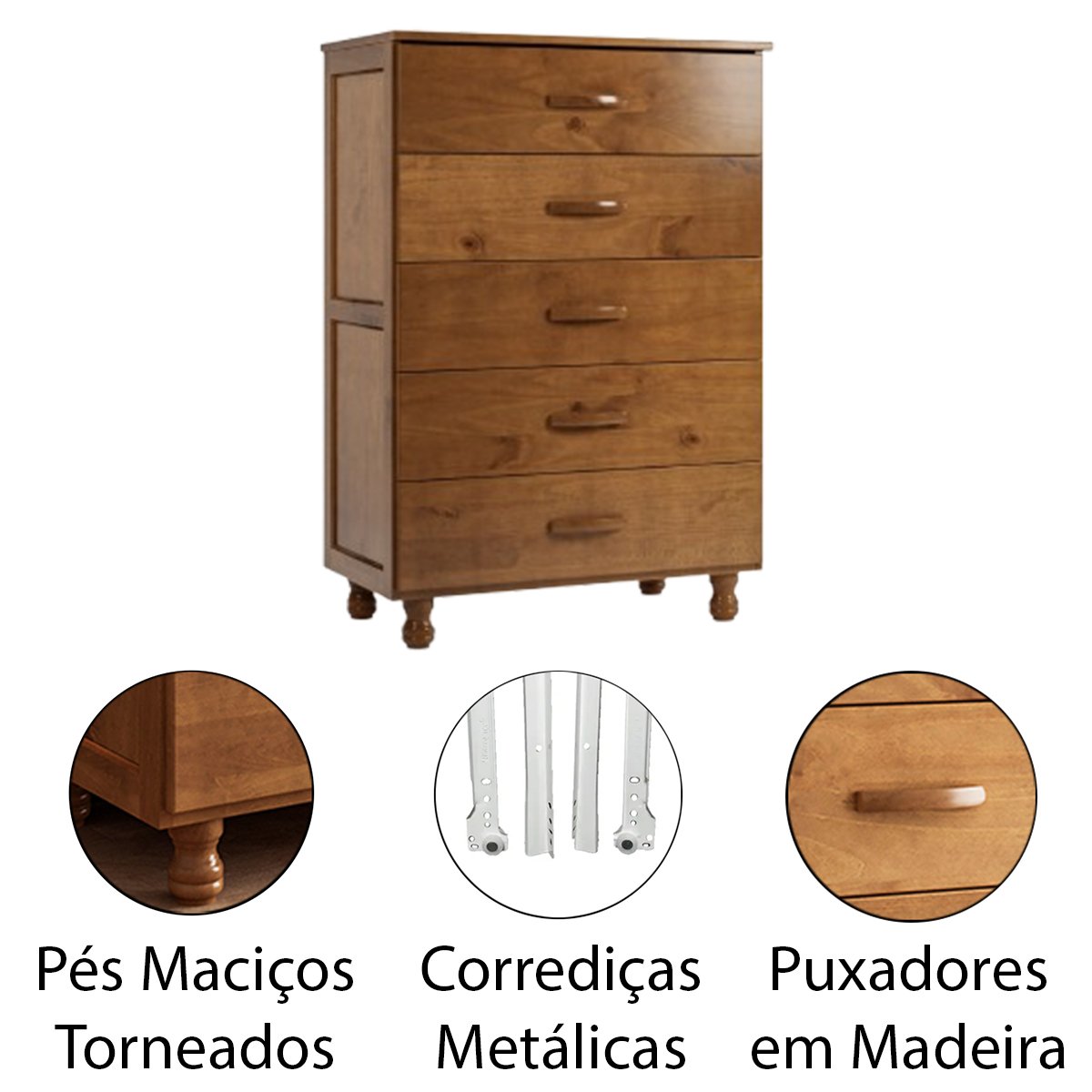 13 comoda 5 gavetas 100 madeira rustica pandora