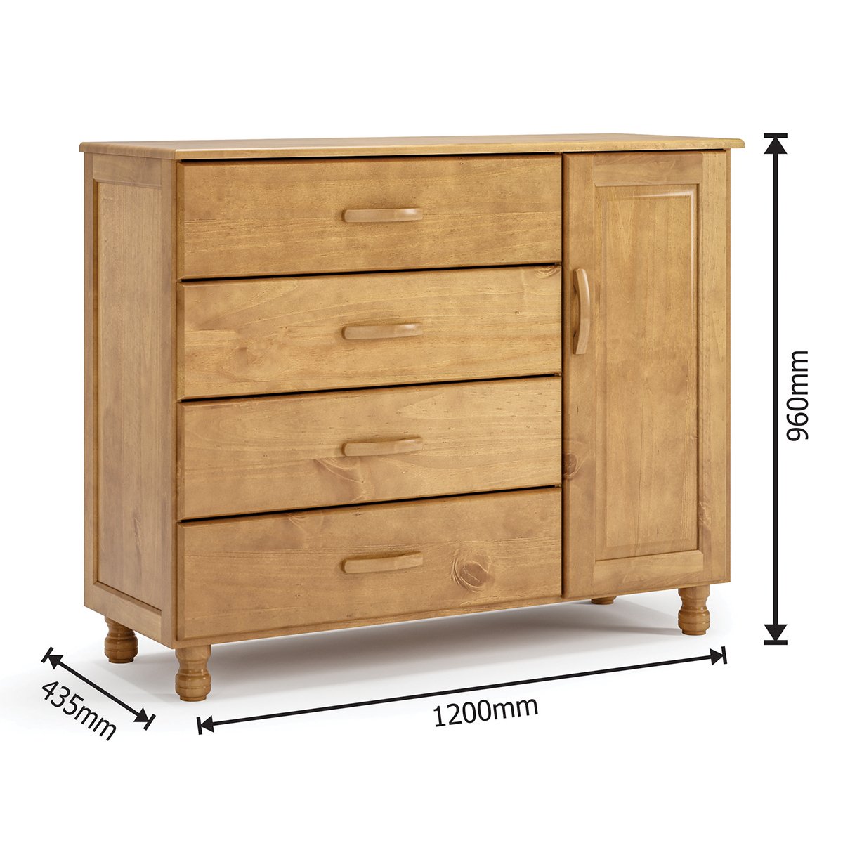 02 comoda 4 gavetas 1 porta 100 madeira macica ariel