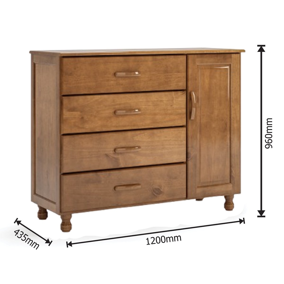 03 comoda 4 gavetas 1 porta 100 madeira macica ariel