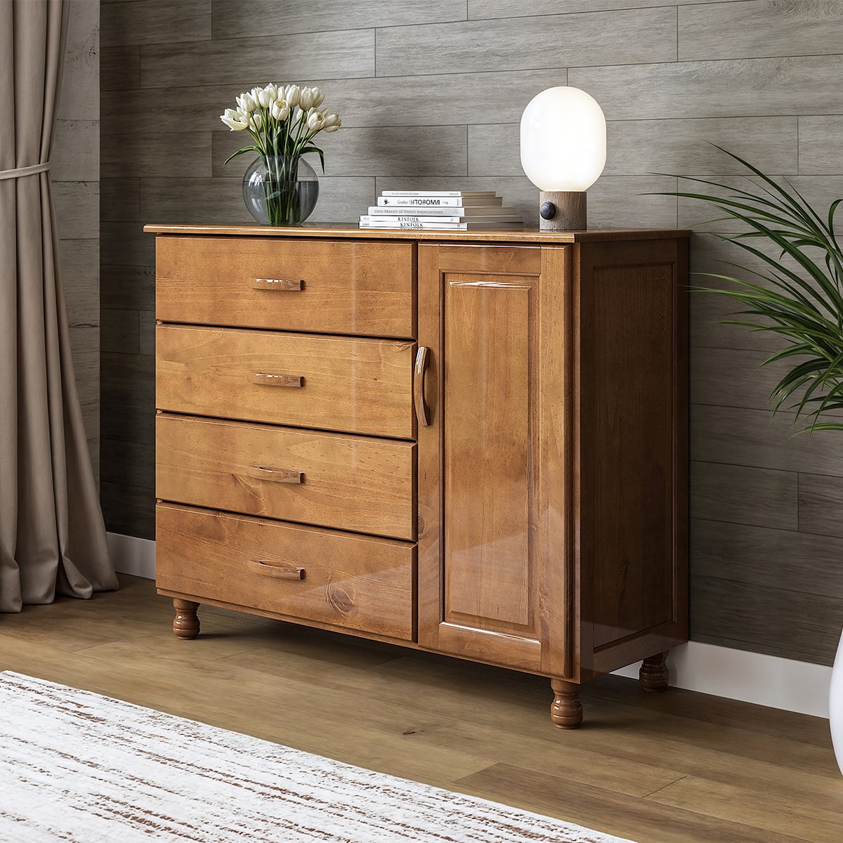 10 comoda 4 gavetas 1 porta 100 madeira macica ariel