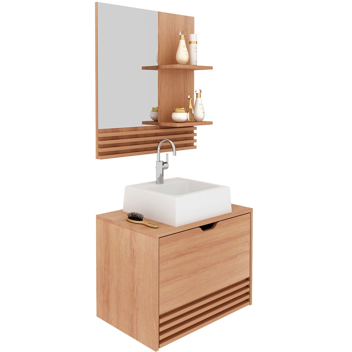 01 kit gabinete e espelheira de banheiro 60 cm com cuba samia