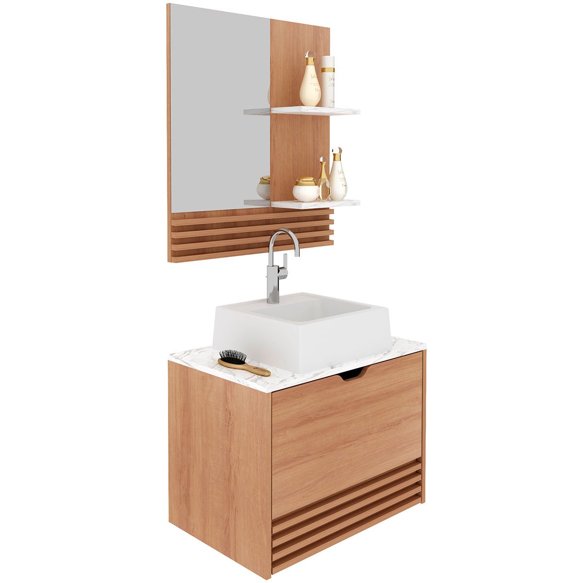 04 kit gabinete e espelheira de banheiro 60 cm com cuba samia