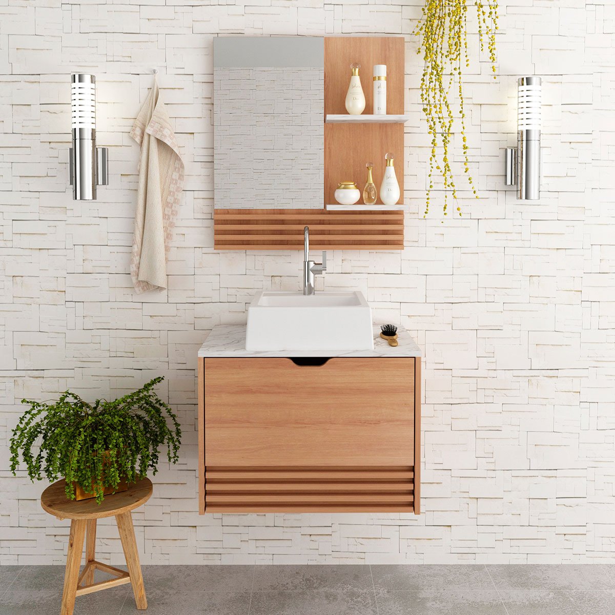 05 kit gabinete e espelheira de banheiro 60 cm com cuba samia