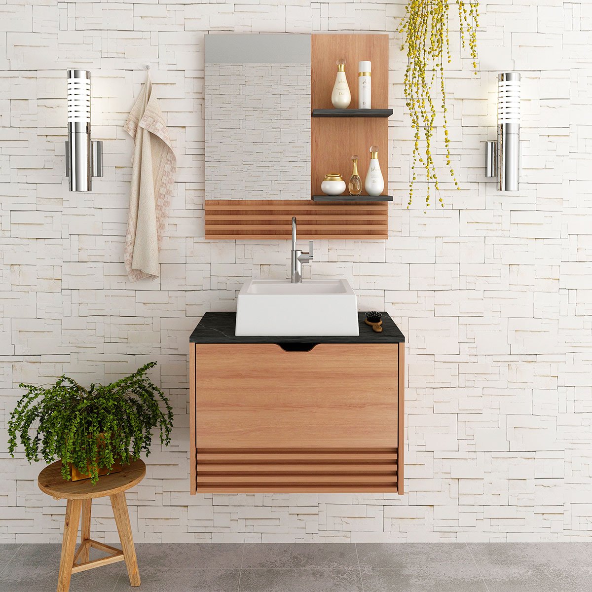 08 kit gabinete e espelheira de banheiro 60 cm com cuba samia