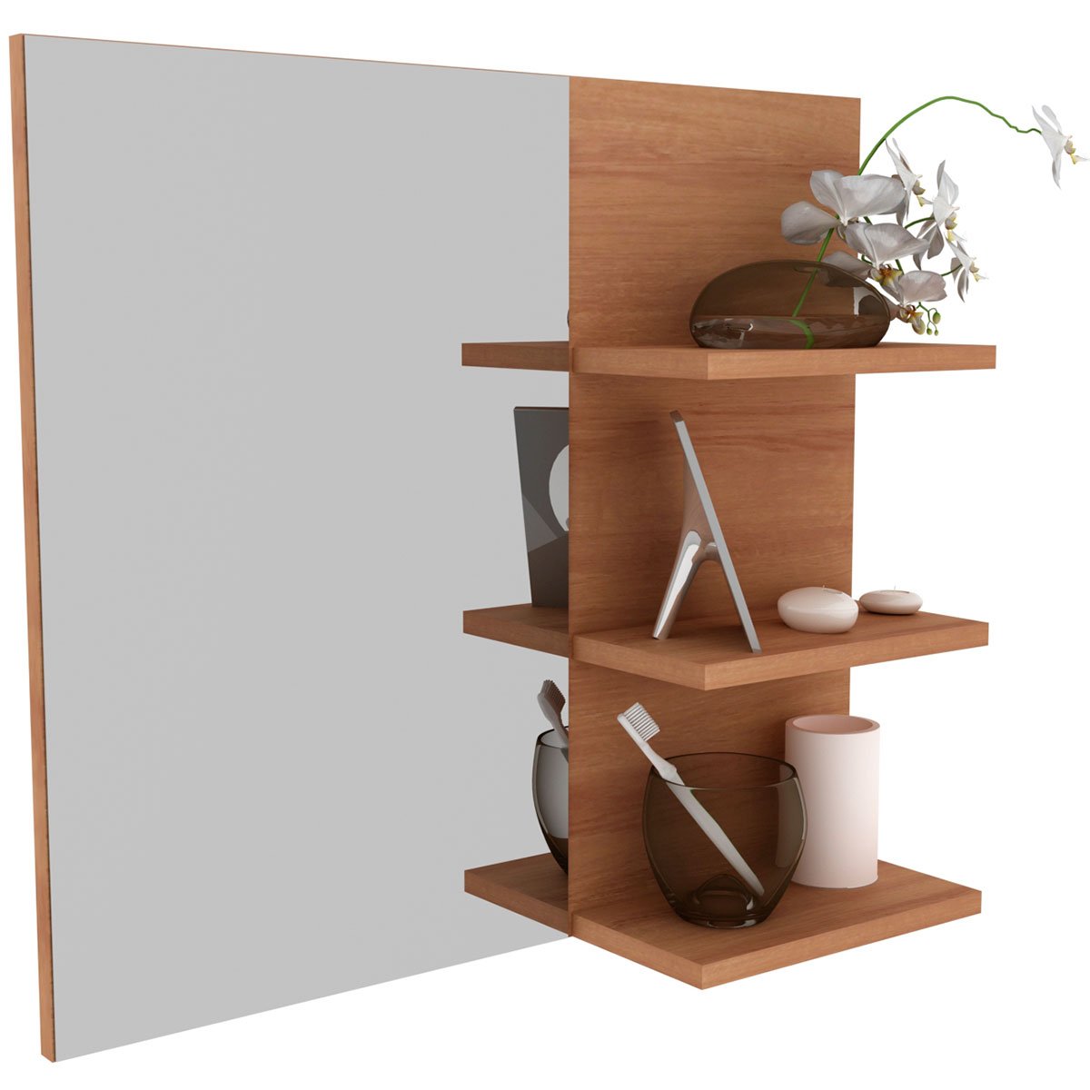 01 espelheira para banheiro 60 cm 3 prateleiras romana