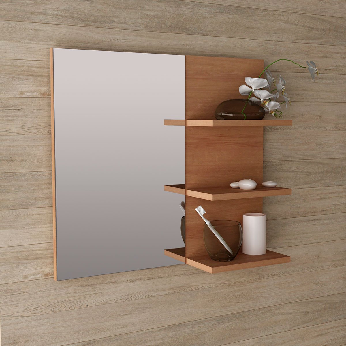 02 espelheira para banheiro 60 cm 3 prateleiras romana