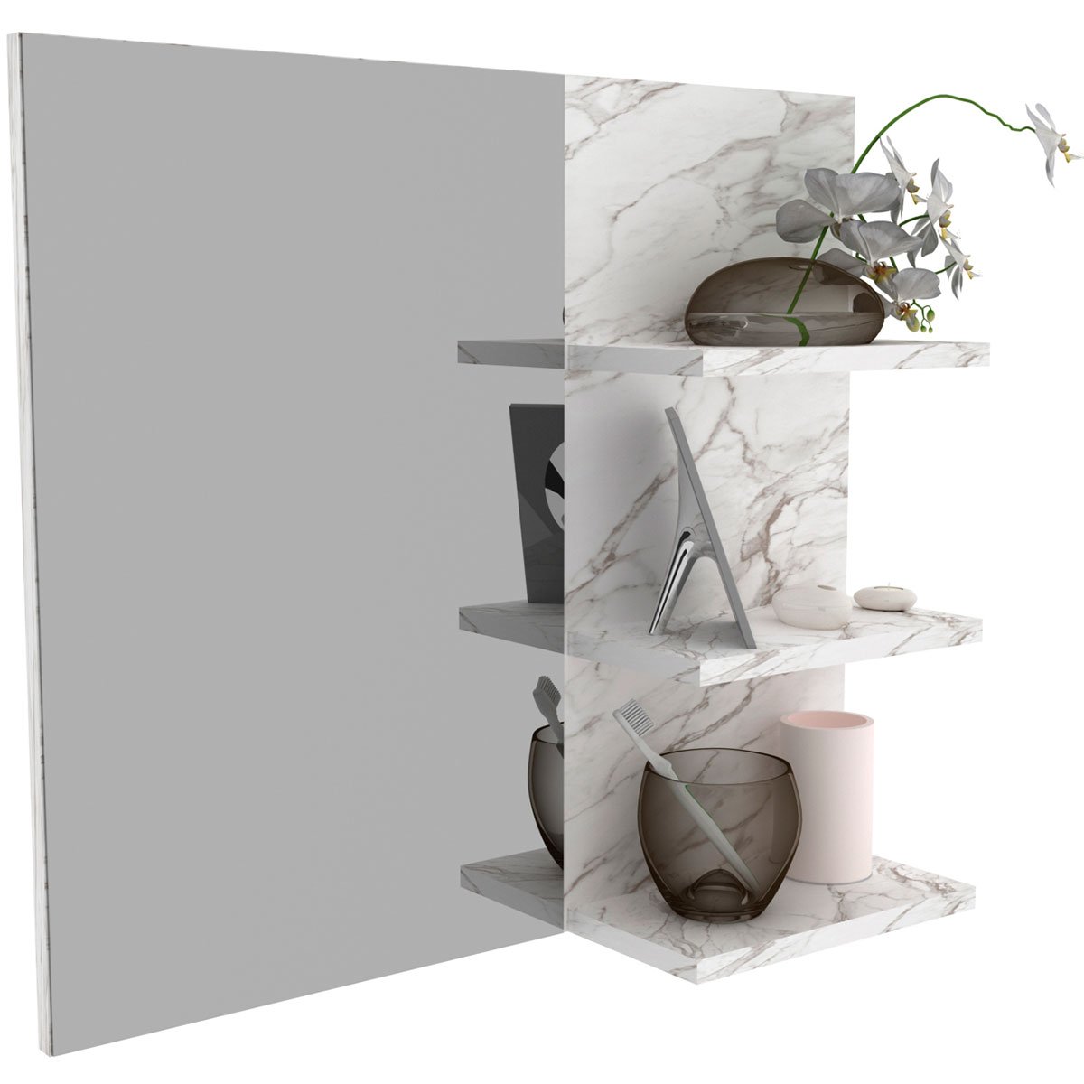 11 espelheira para banheiro 60 cm 3 prateleiras romana