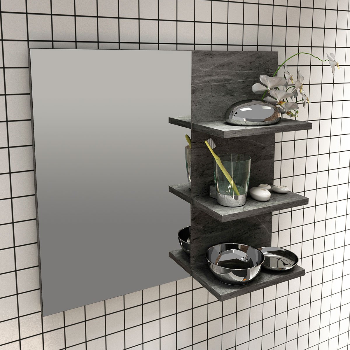 17 espelheira para banheiro 60 cm 3 prateleiras romana