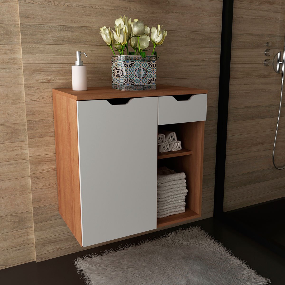 05 gabinete de banheiro 60 cm 1 porta 1 gaveta romana