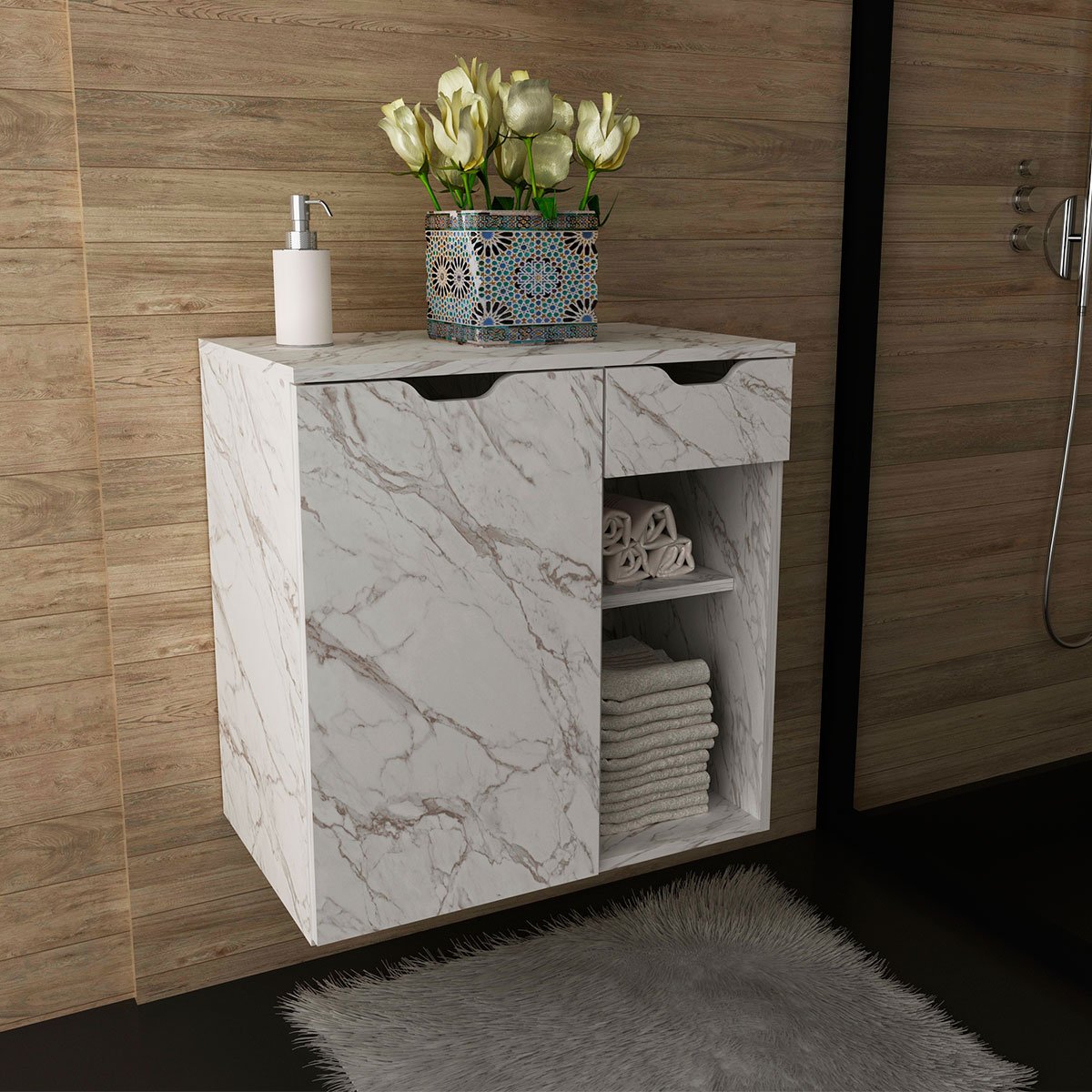 17 gabinete de banheiro 60 cm 1 porta 1 gaveta romana