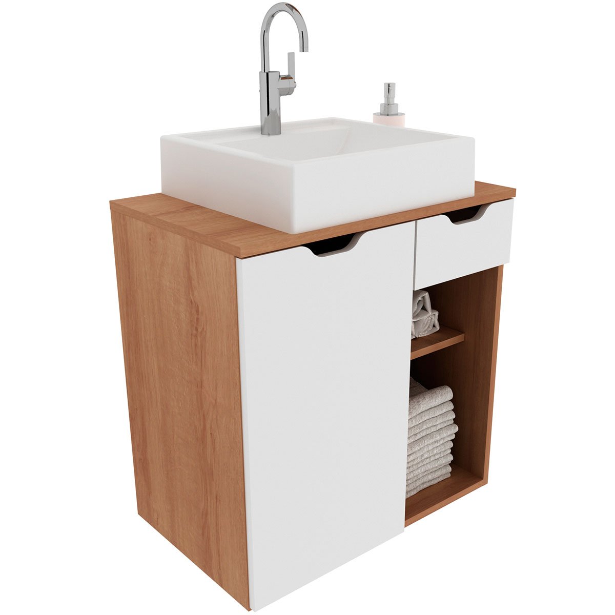 01 gabinete de banheiro 60 cm 1 porta com cuba romana