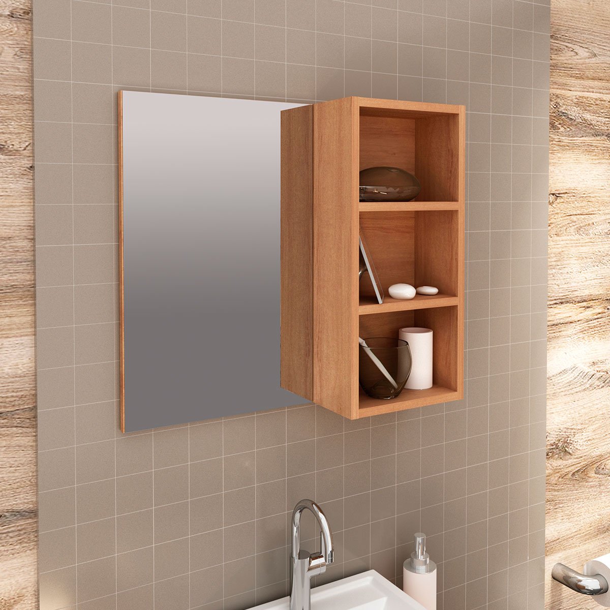 03 espelheira para banheiro 60 cm 3 nichos valente