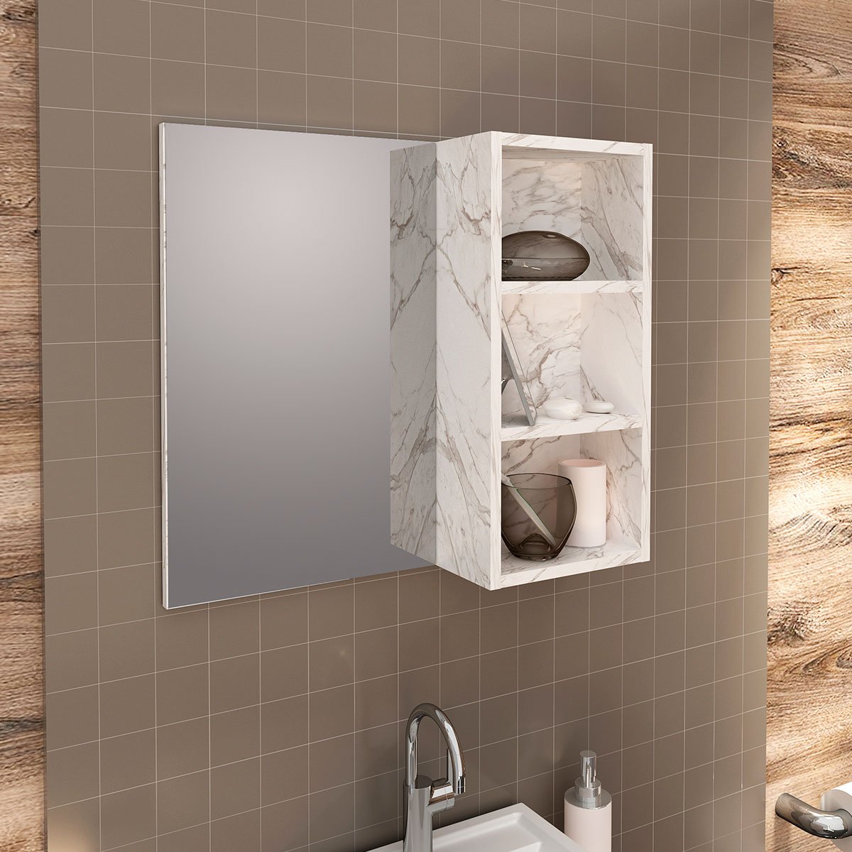 13 espelheira para banheiro 60 cm 3 nichos valente