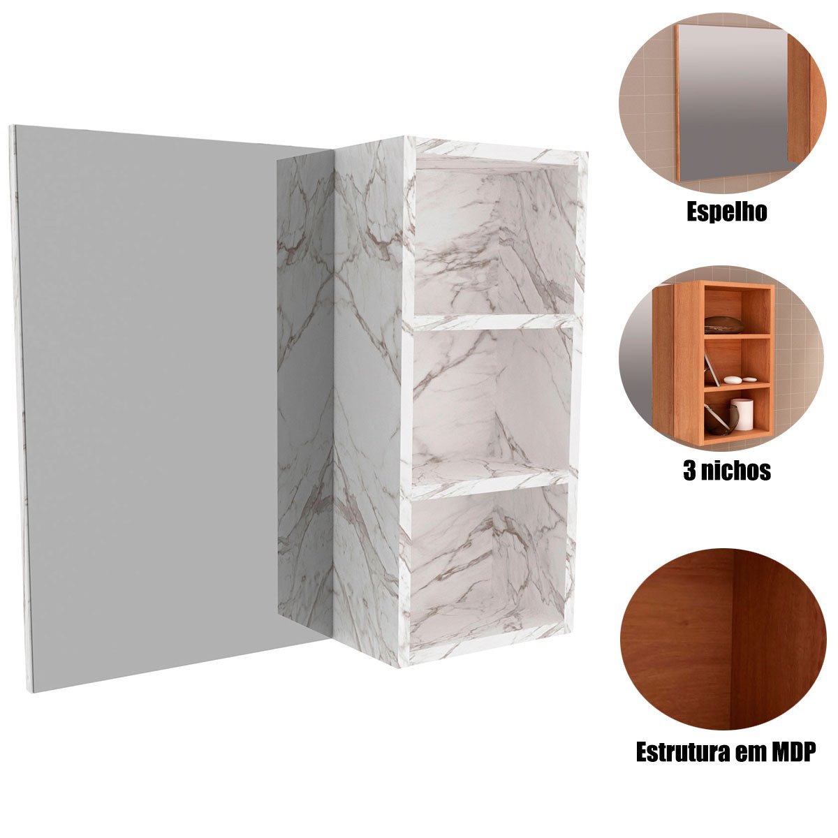 14 espelheira para banheiro 60 cm 3 nichos valente