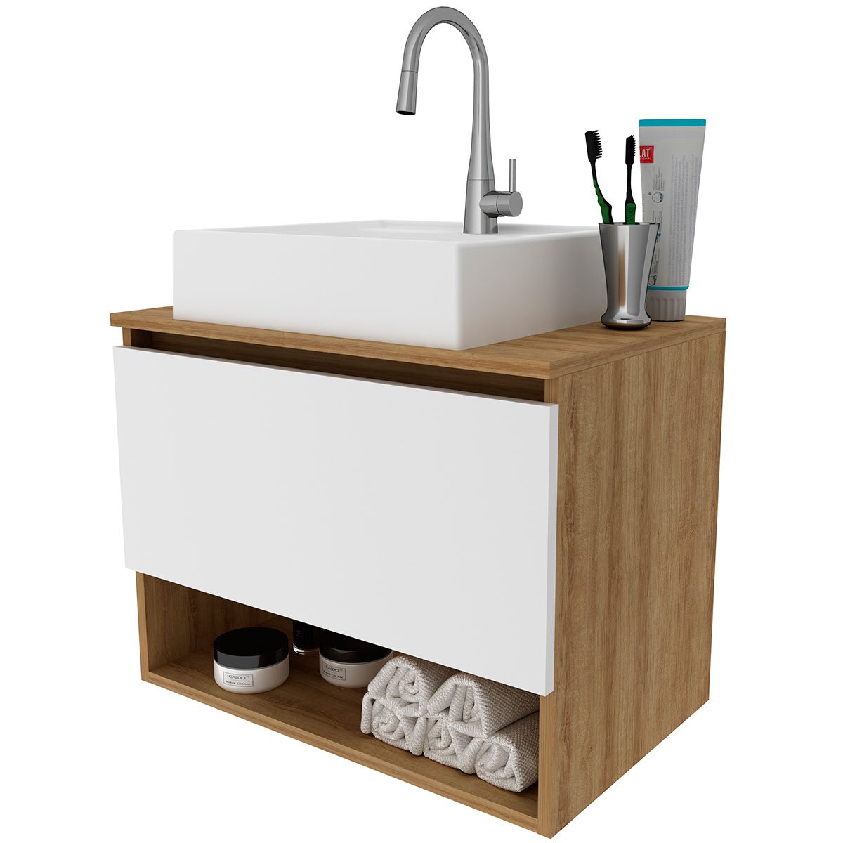 02 gabinete de banheiro 60 cm 1 porta com cuba valente