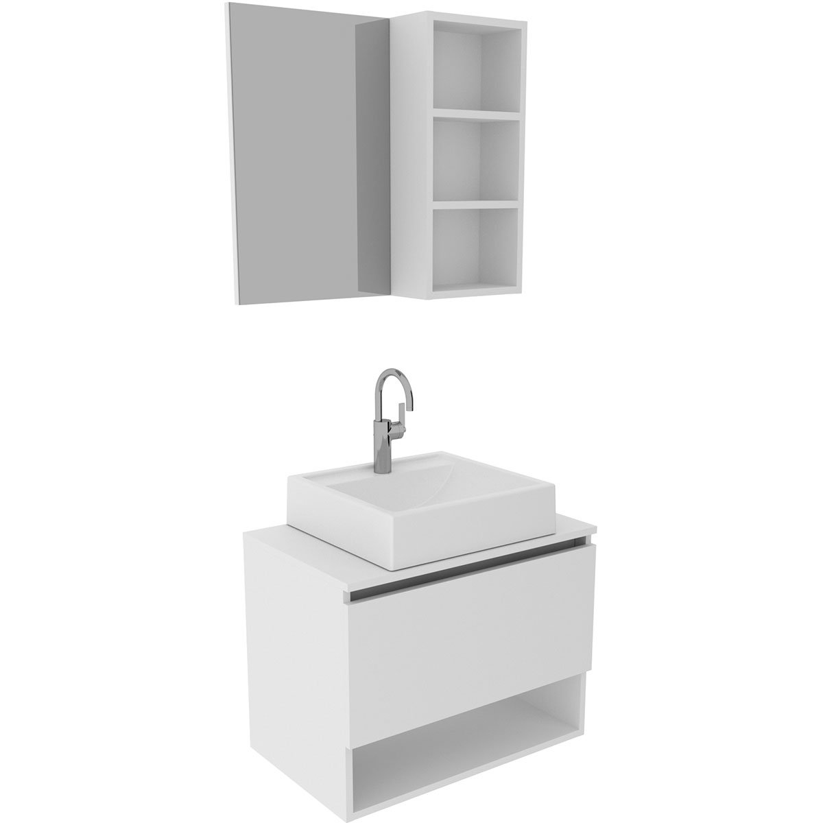 03 kit gabinete e espelheira de banheiro 60 cm cuba valente