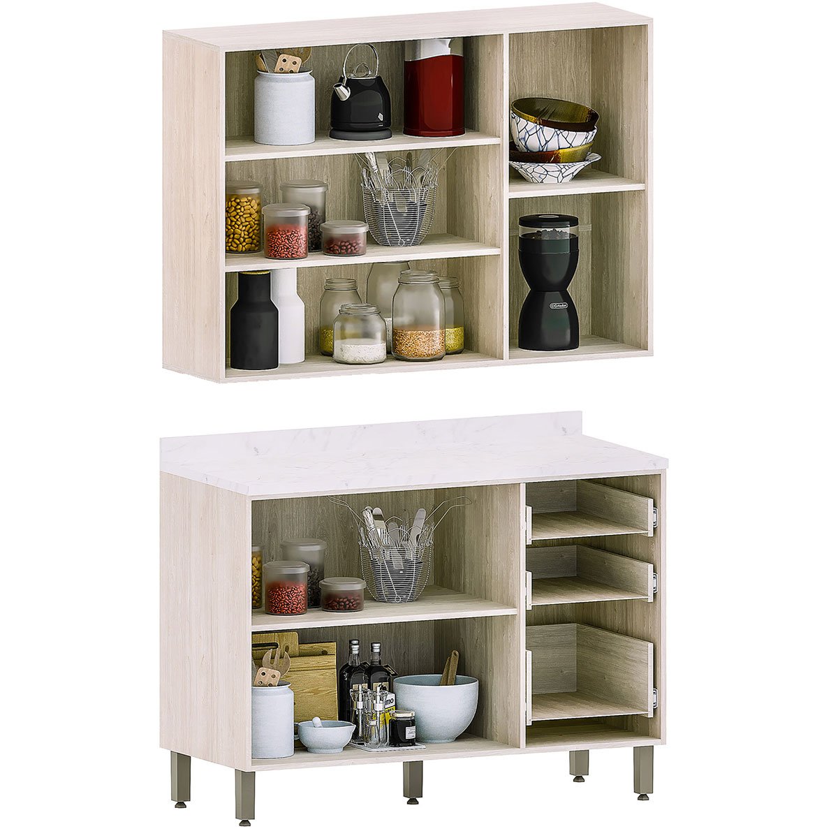 Kit Armário Aéreo e Balcão de Cozinha 120 cm 3 Portas Atenas