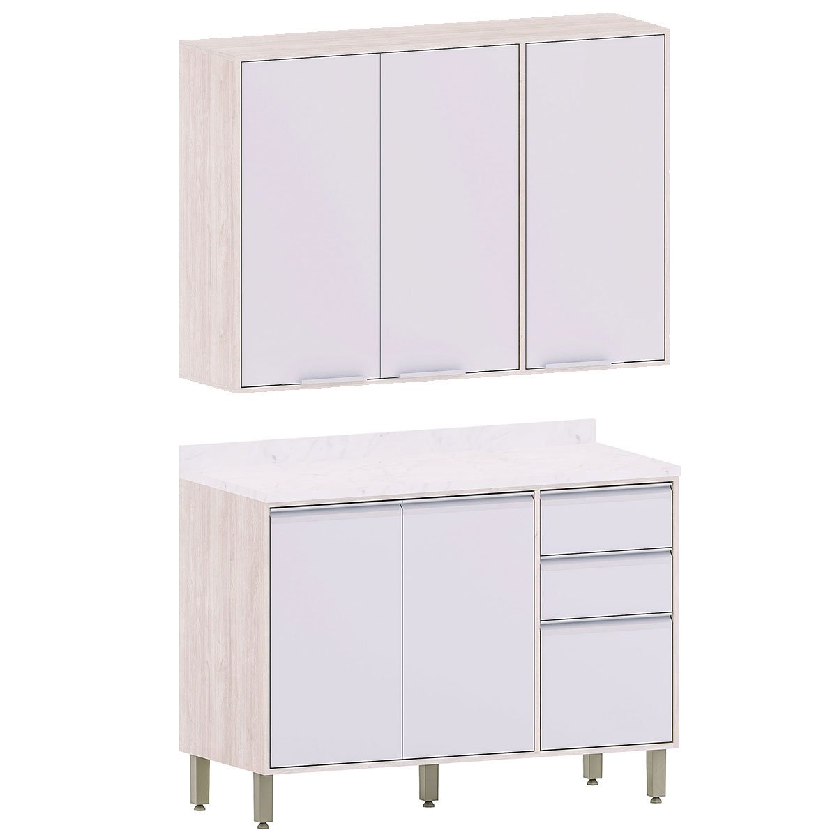 ARYE RCC-1 2台セット Kit Armário Aéreo e Balcão de Cozinha 120 cm 3 Portas Atenas