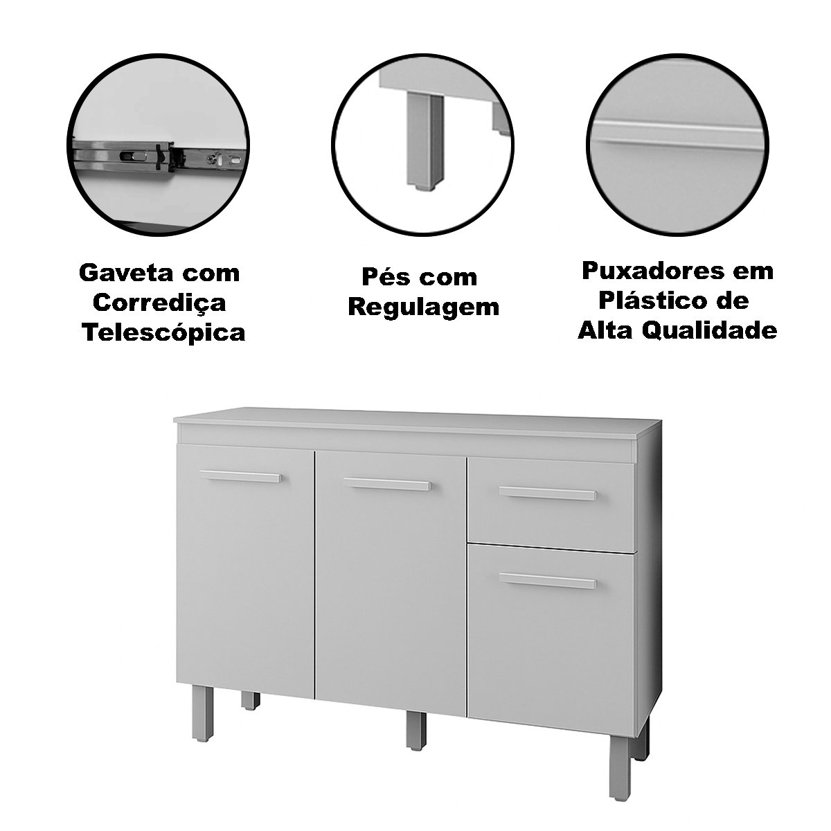 Balcão de Cozinha 3 Portas 1 Gaveta 120 cm Vitorina - Savana / Preto Balcão de Cozinha 3 Portas 1 Gaveta 120 cm Vitorina - Savana / Preto
