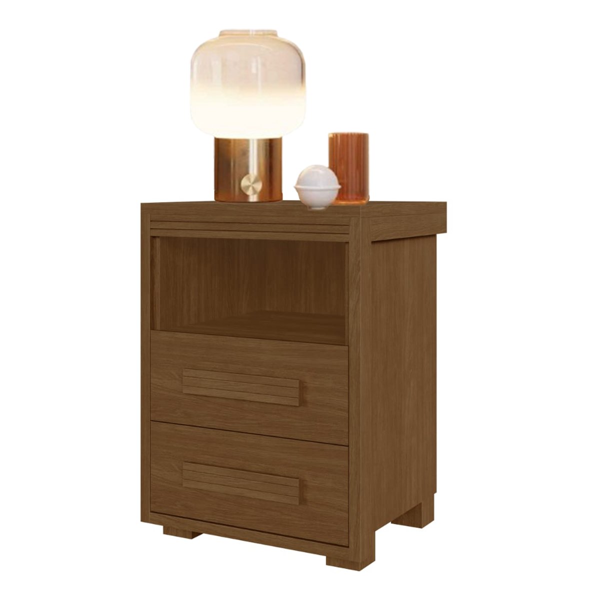 01 mesa de cabeceira pes madeira 2 gavetas toquio 100 mdf