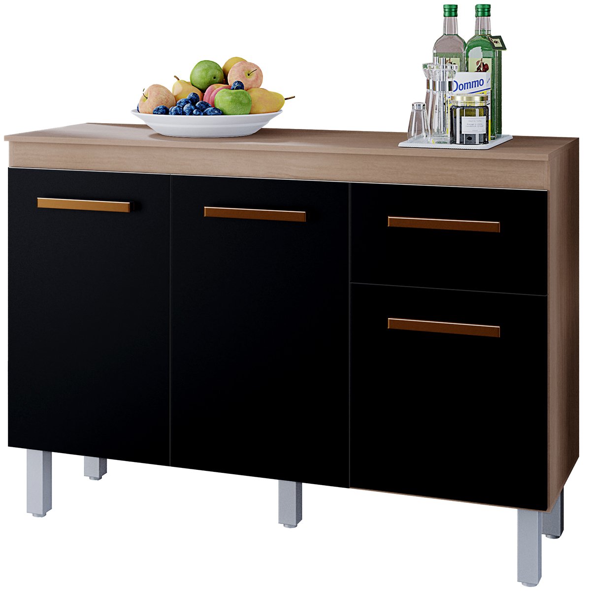 Balcão de Cozinha 3 Portas 1 Gaveta 120 cm Vitorina - Savana / Preto
