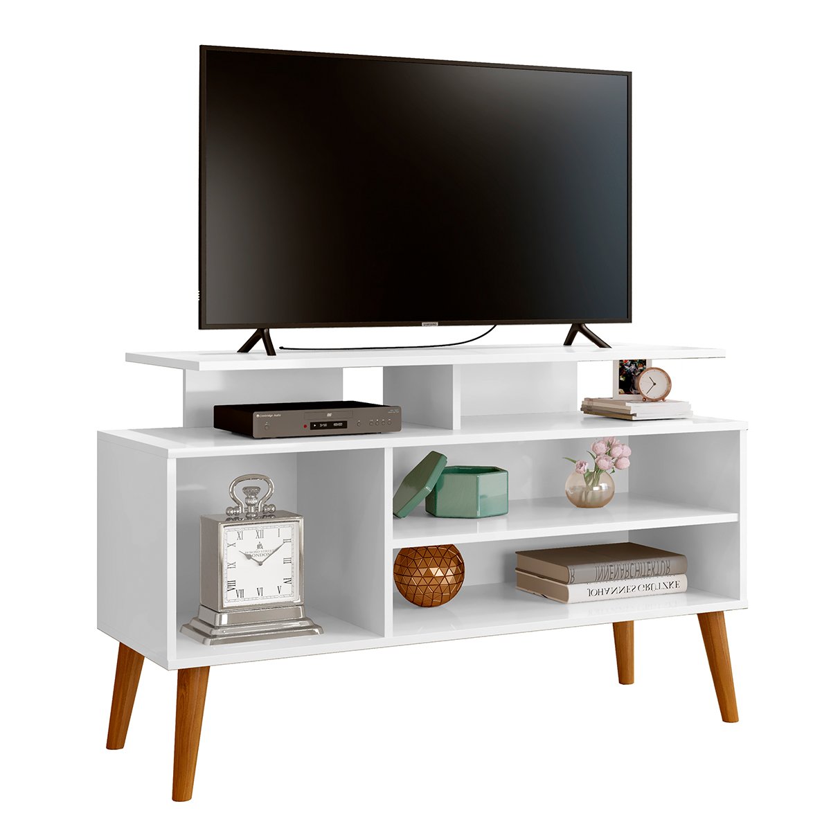 03 rack bancada em mdp 1 prateleira para tv de ate 42 1 10 cm lynne