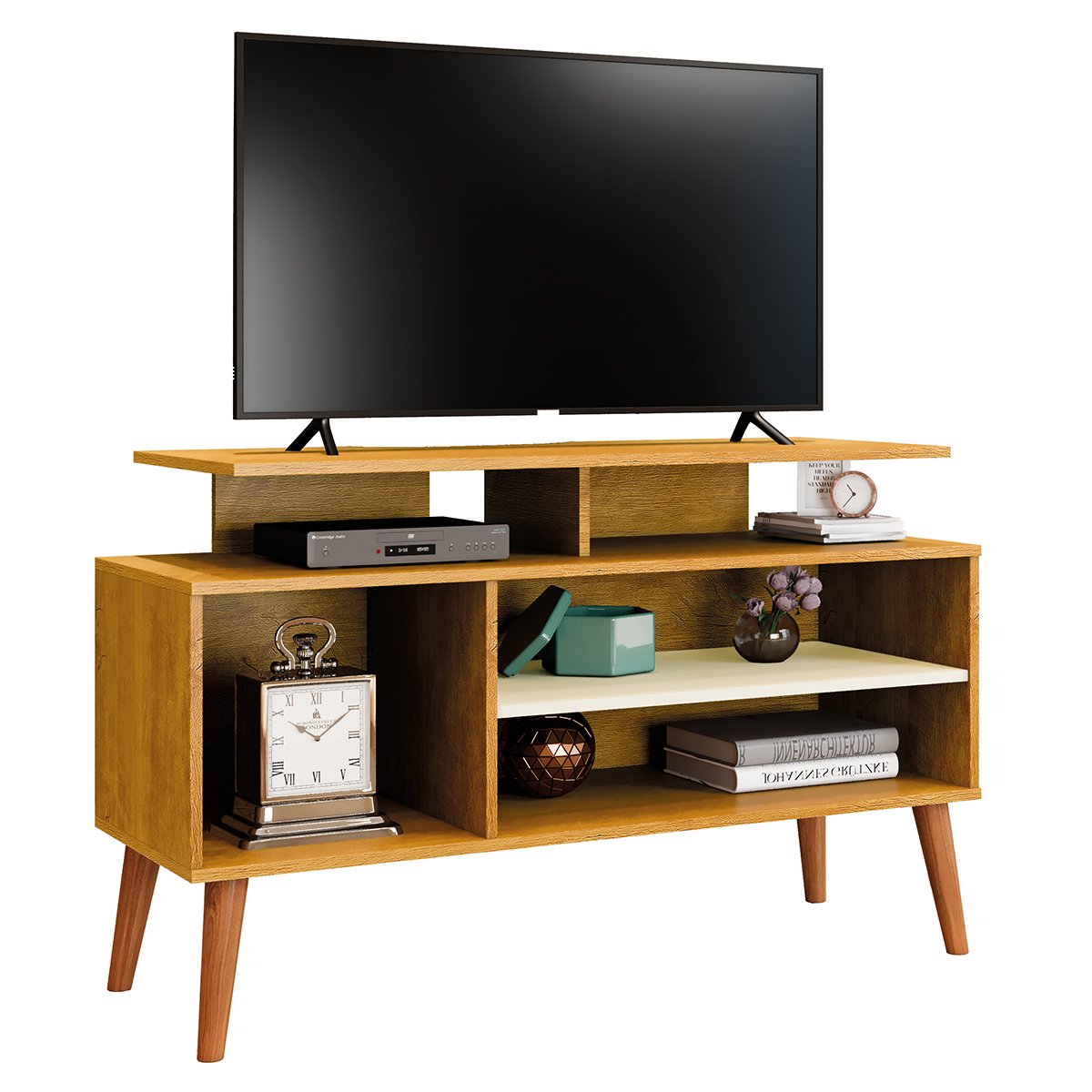 05 rack bancada em mdp 1 prateleira para tv de ate 42 1 10 cm lynne