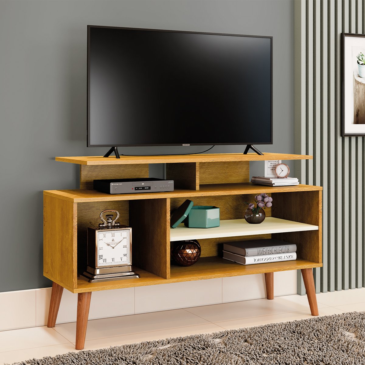 06 rack bancada em mdp 1 prateleira para tv de ate 42 1 10 cm lynne