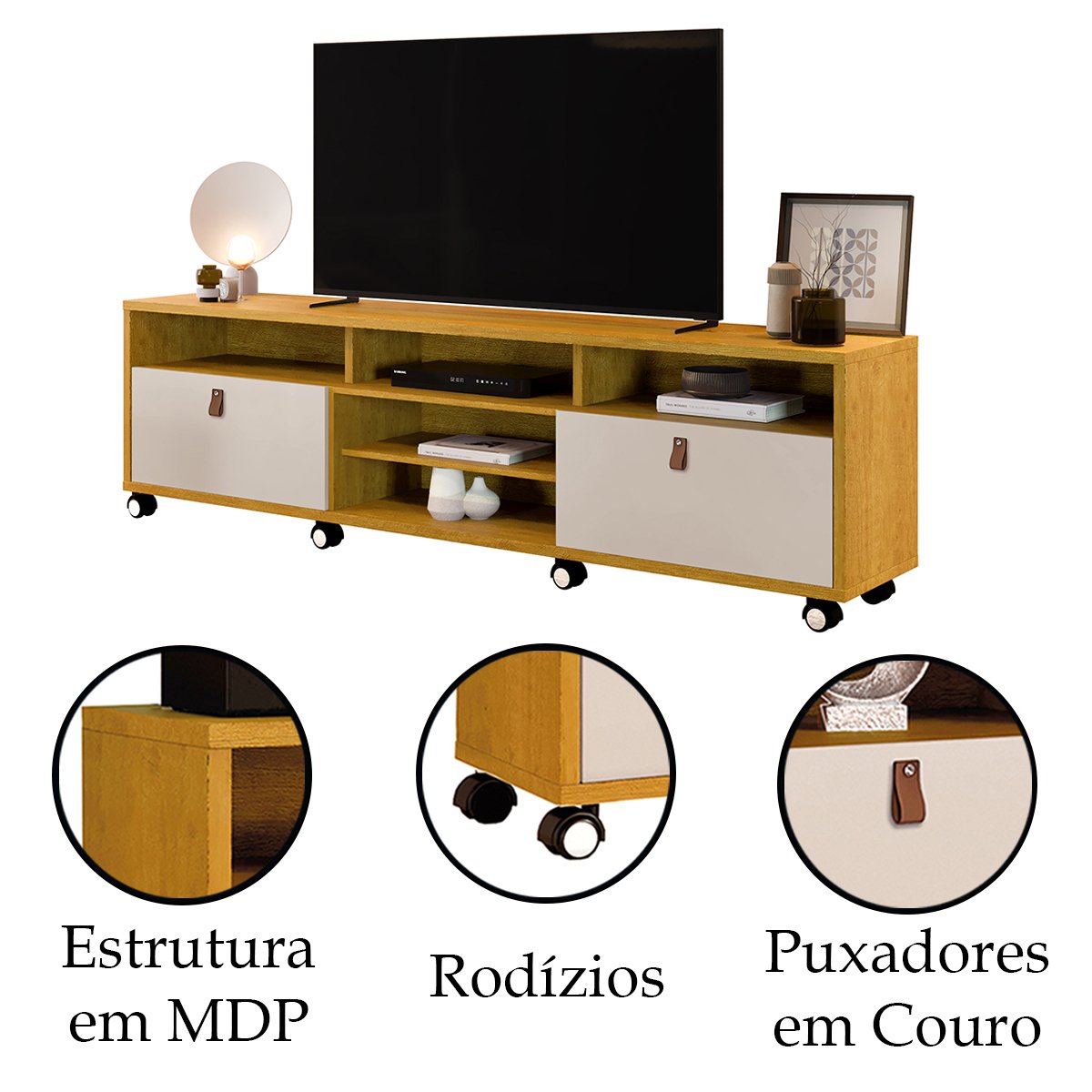 01 rack bancada em mdp 2 gavetas para tv de ate 65 1 60 cm galena