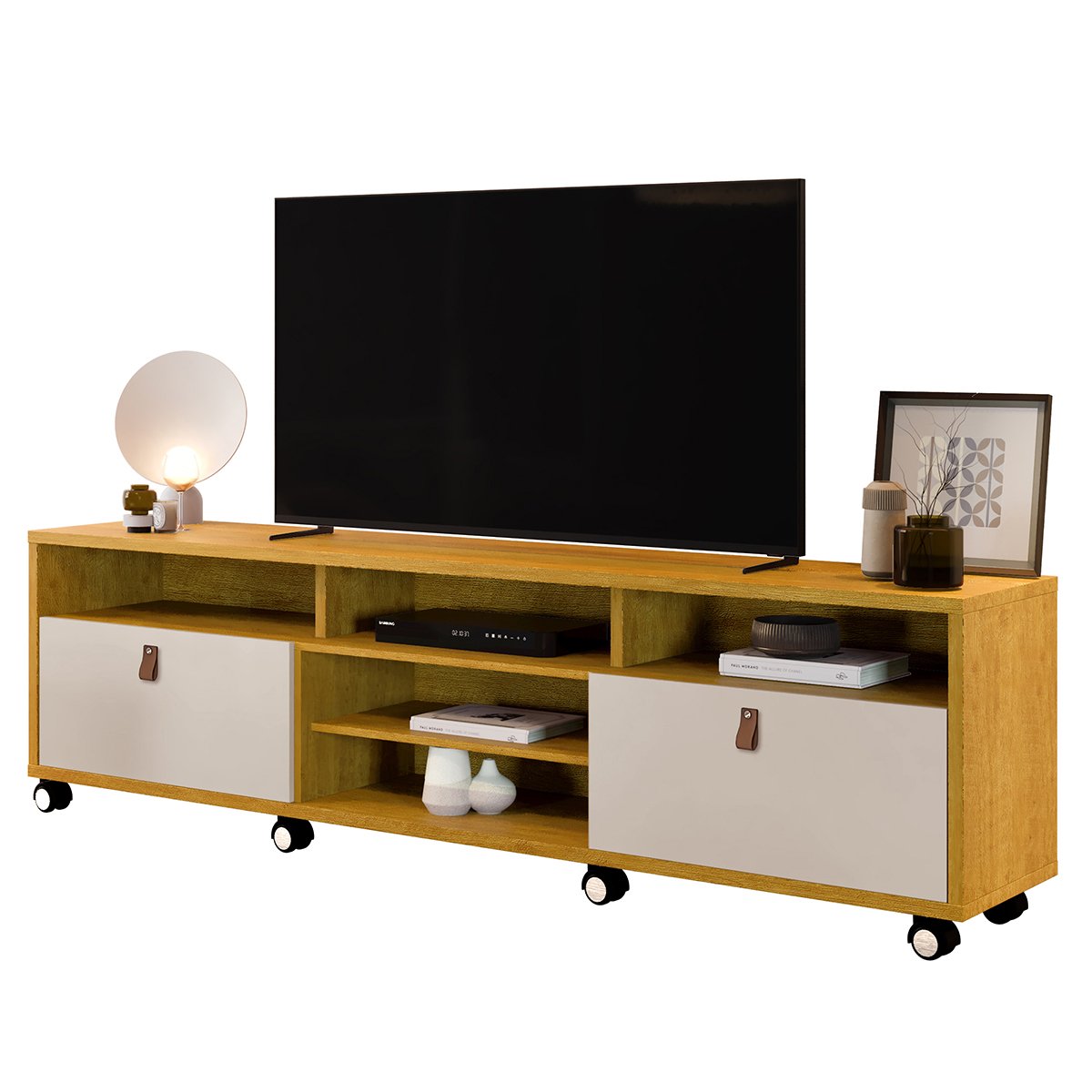 02 rack bancada em mdp 2 gavetas para tv de ate 65 1 60 cm galena