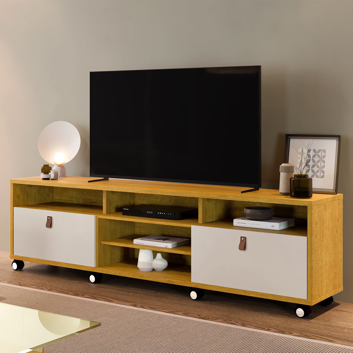 03 rack bancada em mdp 2 gavetas para tv de ate 65 1 60 cm galena