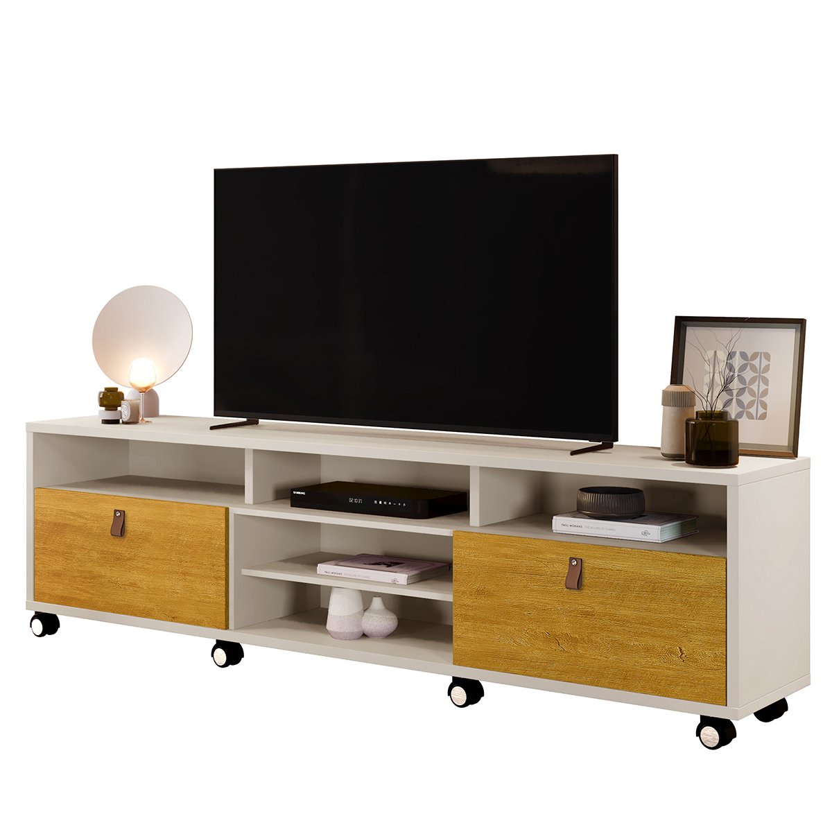 05 rack bancada em mdp 2 gavetas para tv de ate 65 1 60 cm galena