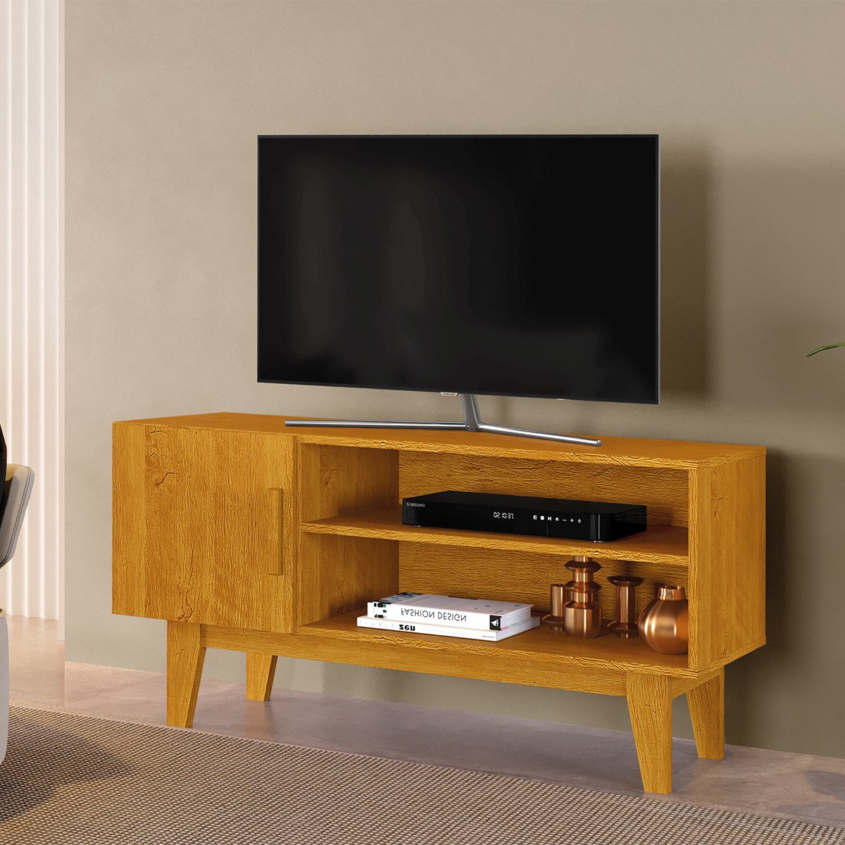 05 rack bancada em mdp 1 porta para tv de ate 42 1 10 cm dallen