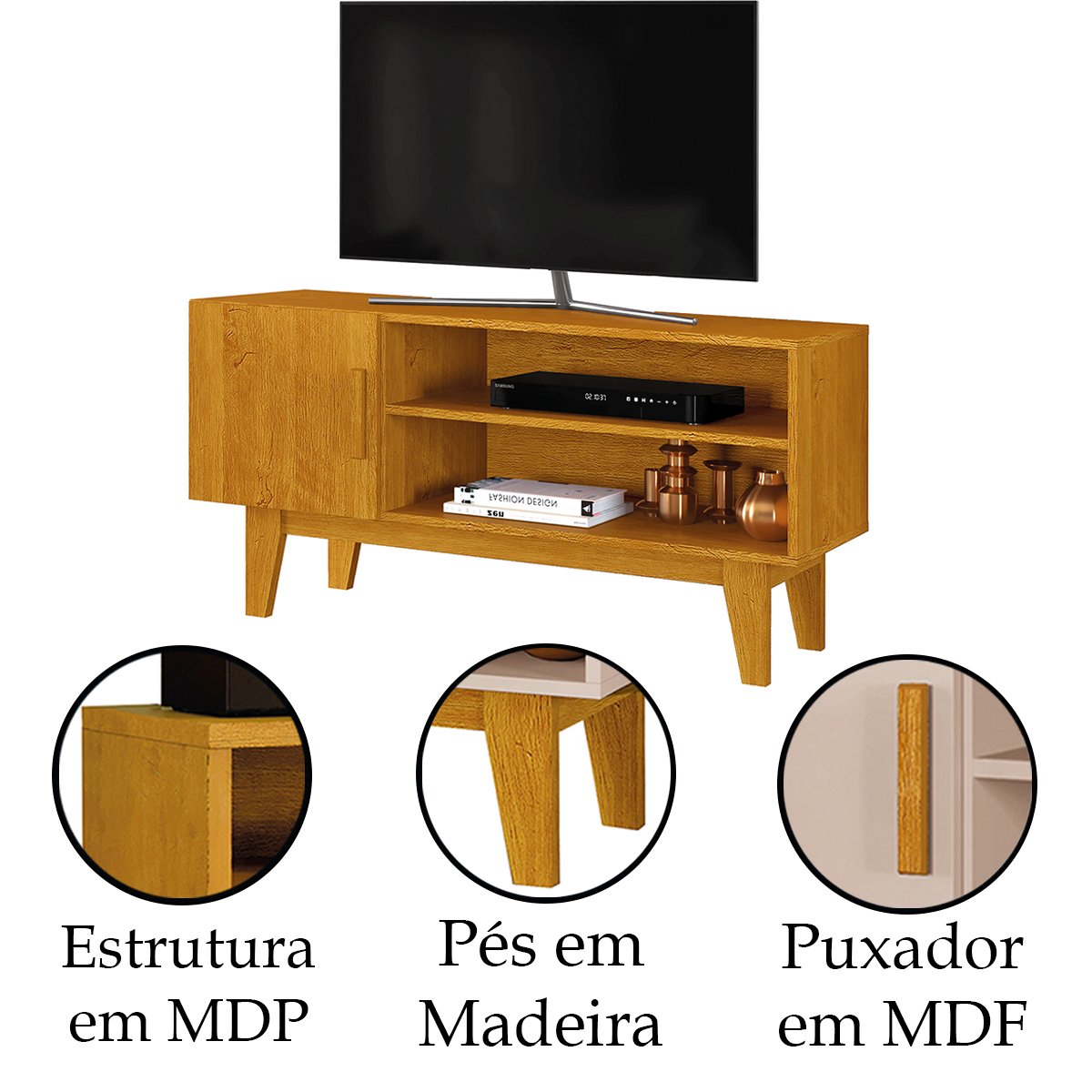 14 rack bancada em mdp 1 porta para tv de ate 42 1 10 cm dallen