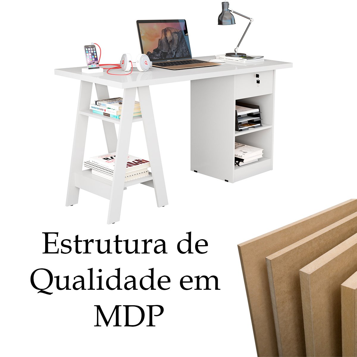 14 mesa escrivaninha em mdp 1 gaveta 4 prateleiras 1 35 cm boreal