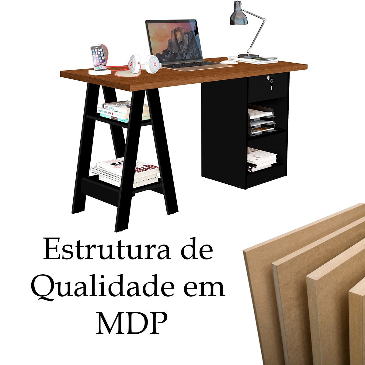 16 mesa escrivaninha em mdp 1 gaveta 4 prateleiras 1 35 cm boreal