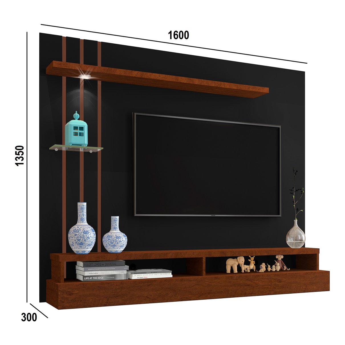 07 painel suspenso para tv de ate 55 com prateleiras e nichos eden