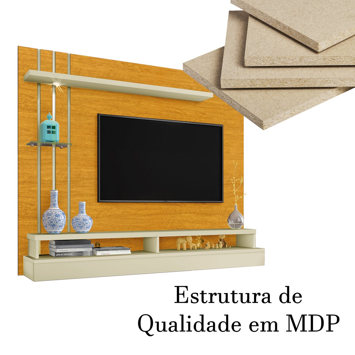 10 painel suspenso para tv de ate 55 com prateleiras e nichos eden